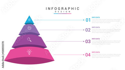 infographic 4 point stage template with 3d funnel pyramid reverse shape with line for slide presentation vector