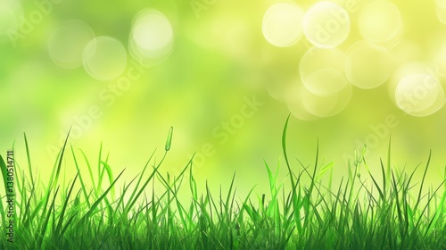 Lush green grass stretches across the foreground while a soft bokeh effect creates a dreamy background illuminated by warm sunlight, evoking a sense of peace