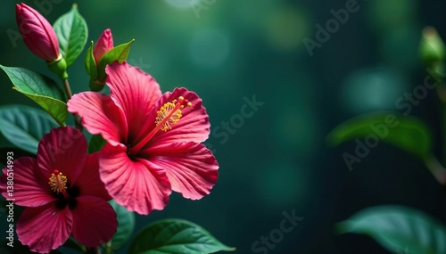 Wallpaper Mural Bold, vibrant hibiscus & tropical leaves, jungle vibe, pattern, lush Torontodigital.ca