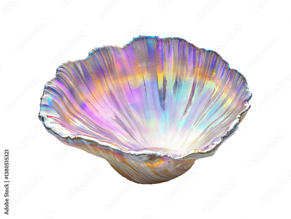 Fototapeta premium The image presents an iridescent seashell with mesmerizing colors and a delicate, textured surface. It is a beautiful, artistic display.