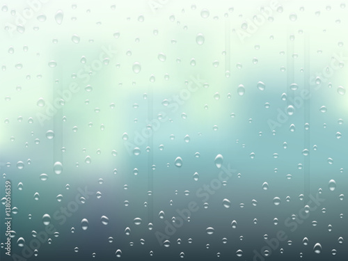 Raindrops on the misted window glass. Vector background