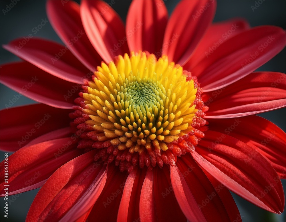 a detailed view of a red flower featuring a yellow center a detailed view of a red flower featuring a yellow center