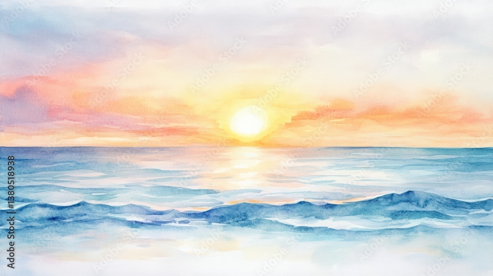 Obraz premium Serene Sunset Ocean Watercolor Painting
