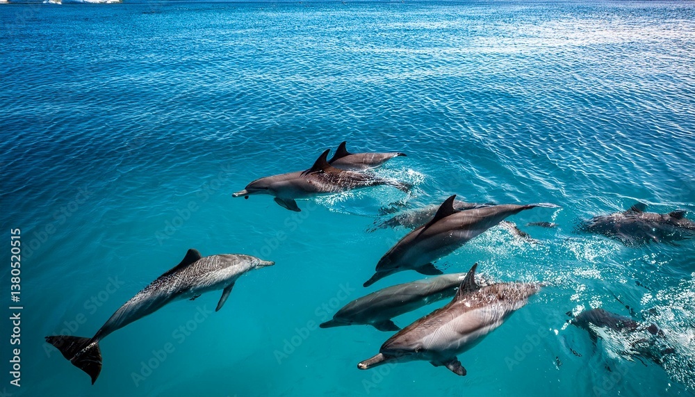 Obraz premium vibrant dolphins swim gracefully through crystal clear turquoise waters during dolphin awareness month