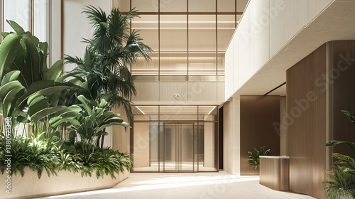 Modern Lobby Lush Greens  Clean Lines