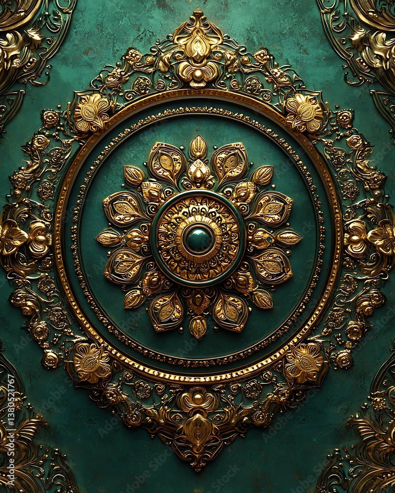 Exquisite dark emerald mandala artwork luxurious high resolution picture