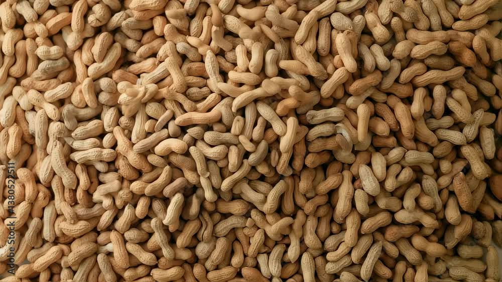Overhead Shot of Raw Whole Peanuts in Shells Piled High. Pile of Brown Raw Peanuts in Shells Close Up Motion Footage. Food stock clip for agriculture industry. Overhead Shot of Raw Whole Peanuts in Shells Piled High. Pile of Brown Raw Peanuts in Shells Close Up Motion Footage. Food stock clip for agriculture industry.