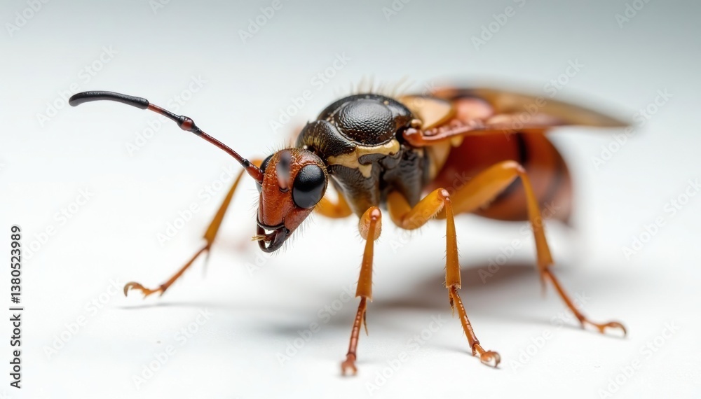 Fototapeta premium Magnified view of an insect against a stark white backdrop, isolated object, macro