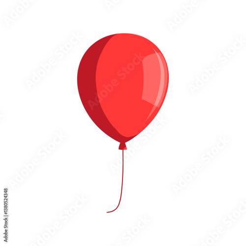 Red Balloon Floating Independently Against White Background. Vector illustration of a single red balloon floating against a plain white background, showcasing a simple and striking design. 
