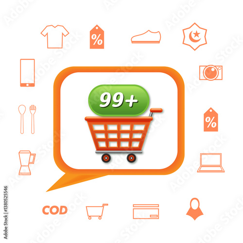 Cart icon with added chat bubbles and icon pack