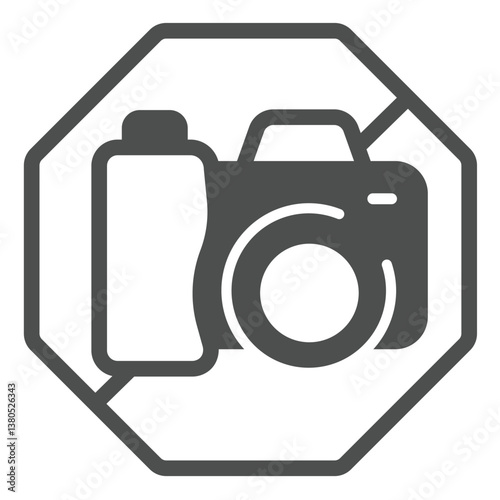 Do not take photos solid icon, city museum concept. Vector graphics. Photo camera forbidden, photography sign on white background, glyph style icon for mobile or web design.