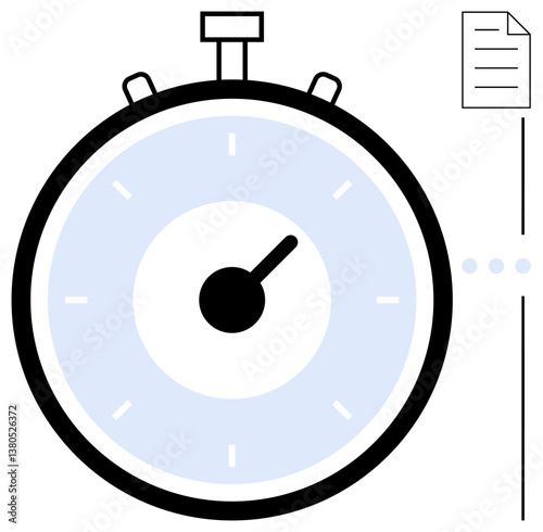 Stopwatch with minimalistic design beside a document icon. Ideal for productivity, task management, timing, project deadlines, workload priorities, precision, and efficiency concepts. Simplistic flat
