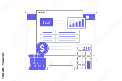 Financial consultant filling documents for tax calculation. Preparing financial tax declaration. Accountant at work. Accounting concept. Flat Cartoon Vector Illustration, icon. Stylish abstract design