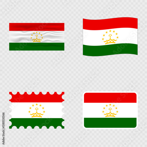 Tajikistan national flag in four different styles. Free Download Tajikistan national flag in four different styles. - GFXLoad