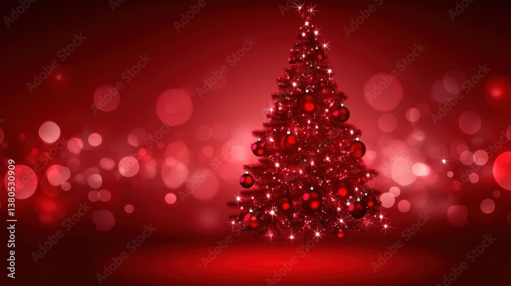 A Christmas tree adorned with red ornaments stands against a backdrop of festive lights A Christmas tree adorned with red ornaments stands against a backdrop of festive lights