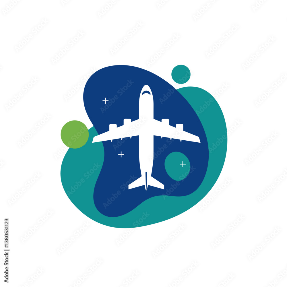 Fototapeta premium Abstract blue planet with green moons in modern design 