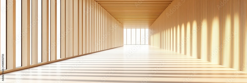 Fototapeta premium Sunlit Wooden Corridor Interior.