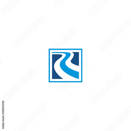 Letter R river square blue two color