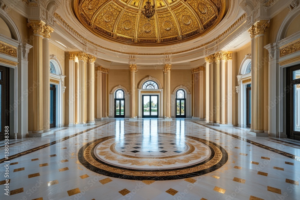 Obraz premium Luxurious ballroom interior with golden dome and marble floor