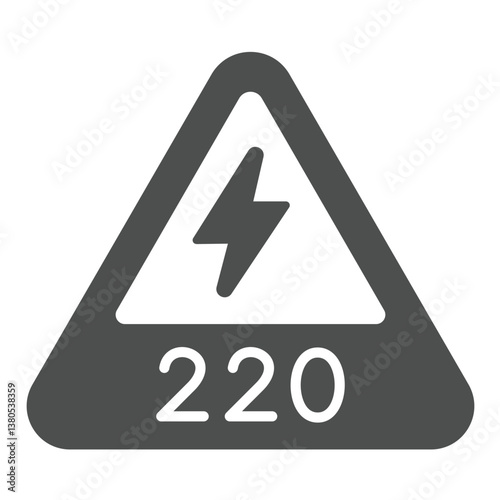 Electricity warning triangle solid icon, electrical service concept. Vector graphics. Two hundred twenty volts danger, safety sign on white background, glyph style icon for mobile or web design.