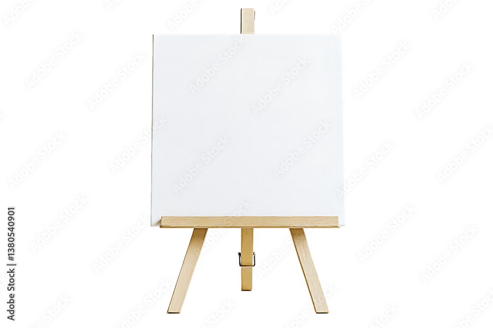 Blank Canvas on Miniature Wooden Easel, Isolated White Background Blank Canvas on Miniature Wooden Easel, Isolated White Background