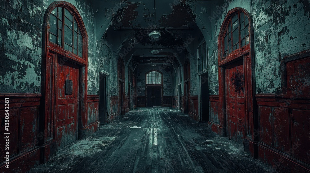 Fototapeta premium Eerie Abandoned Corridor: A Haunting Glimpse into a Forgotten Past