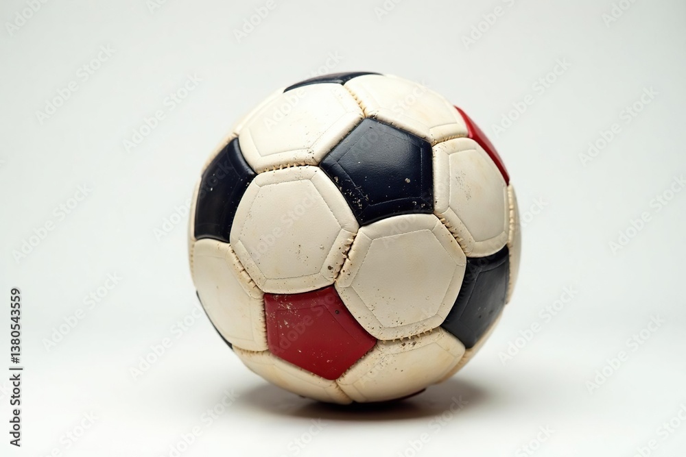 Well-worn football against plain white backdrop , classic, texture, training Well-worn football against plain white backdrop , classic, texture, training