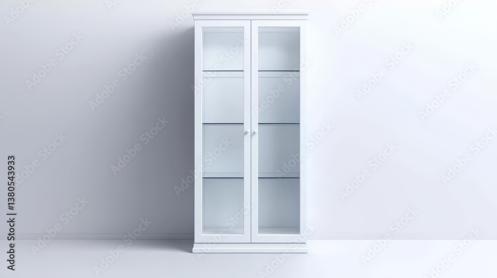A sleek white display cabinet stands against a minimalist wall, showcasing glass shelves perfect for showcasing decorative items or collectibles. The elegant design enhances any room's decor A sleek white display cabinet stands against a minimalist wall, showcasing glass shelves perfect for showcasing decorative items or collectibles. The elegant design enhances any room's decor