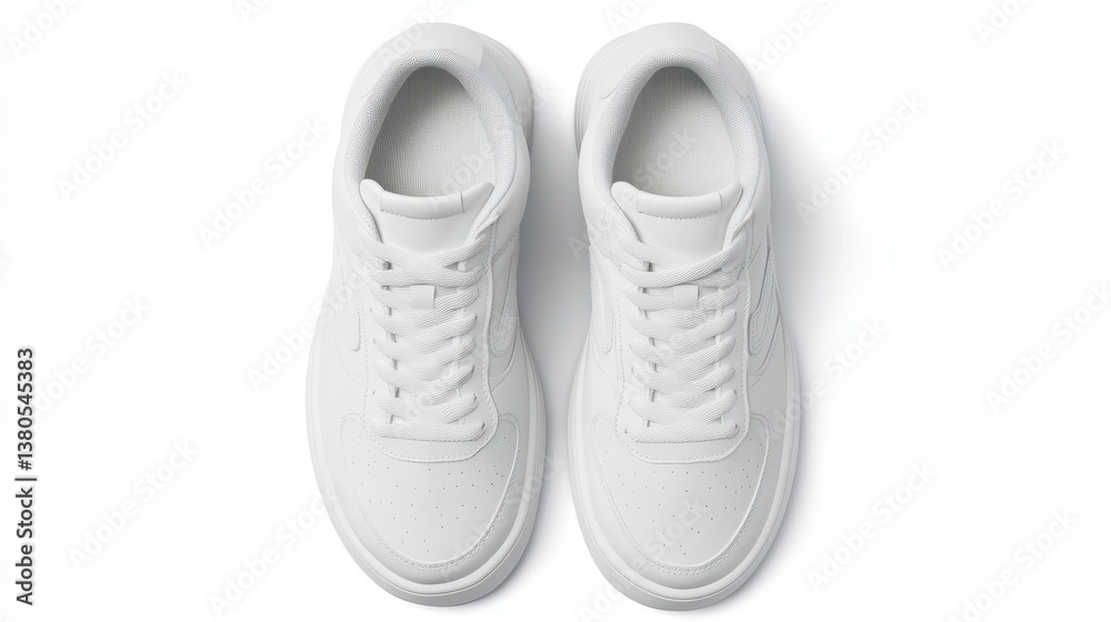 A pair of clean white sneakers sits on a neutral surface showcasing its sleek design. The shoes emphasize comfort and style suitable for everyday activities A pair of clean white sneakers sits on a neutral surface showcasing its sleek design. The shoes emphasize comfort and style suitable for everyday activities