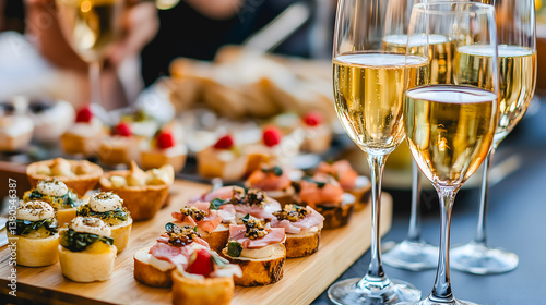 Gros plan sur des verres de champagne lors d'une réception.