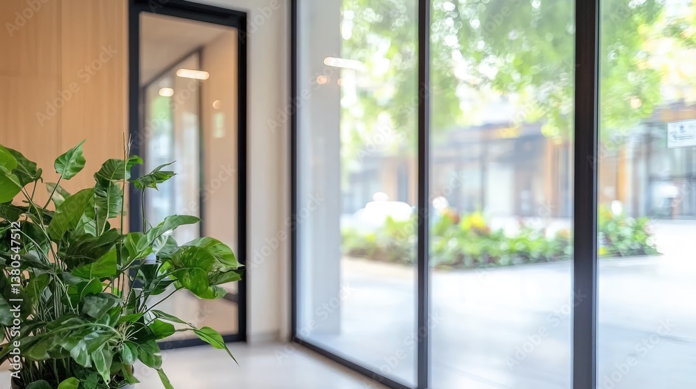 Dynamic office space with greenery modern workspace indoor environment blurred background view Dynamic office space with greenery modern workspace indoor environment blurred background view