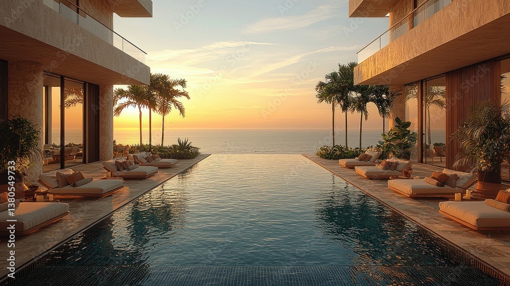 Fototapeta premium Luxury Villa Sunset Oceanfront Infinity Pool