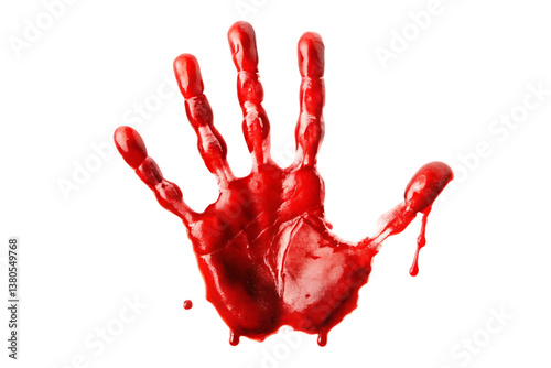 Dripping red blood handprint on a transparent background
