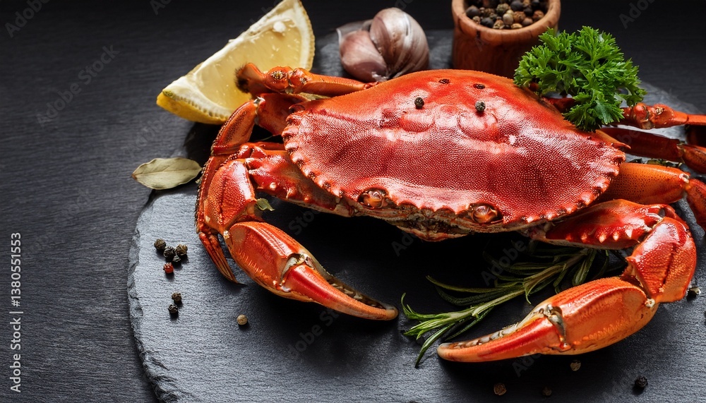 cooked crabs with spices and herbs on slate table sea food cooked crabs with spices and herbs on slate table sea food