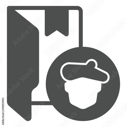 Artist folder with bookmark solid icon, exhibition concept. Vector graphics. Famous person man portfolio sign on white background, glyph style icon for mobile or web design.