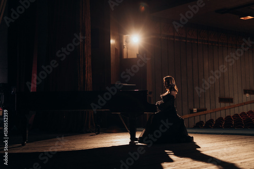 Grand Piano and Stage Elegance woman