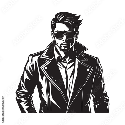 Stylish Man in Sunglasses and Jacket Vector