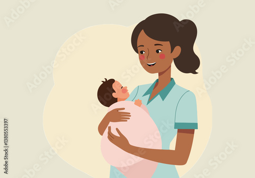 Midwife Assistance and Care - Vector Designs for Social Media, T-shirt, Sticker, Poster, Print Cards, and Animated GIFs | Solid Color Illustrations