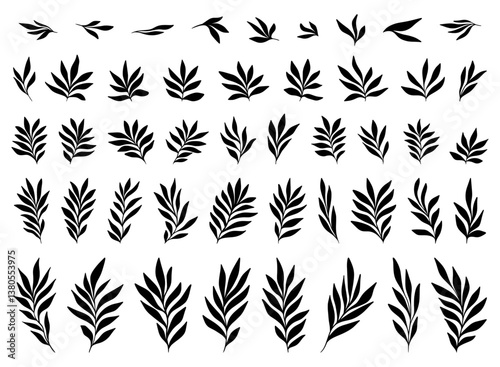 Palm Leaves Silhouettes Vector Elegant Trendy Tropical Leaf, Abstract Summer Black and White Line Drawing Graphic for Creative Logo or Trendy Botany Posters