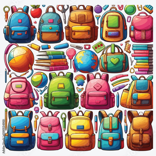 Colorful schoolbags set. stock illustration