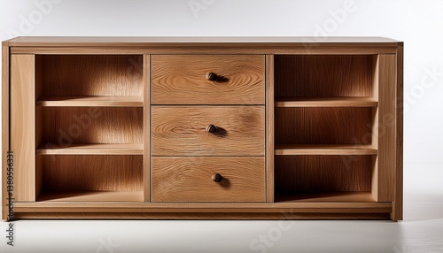 wooden cabinet with shelves on a white background
