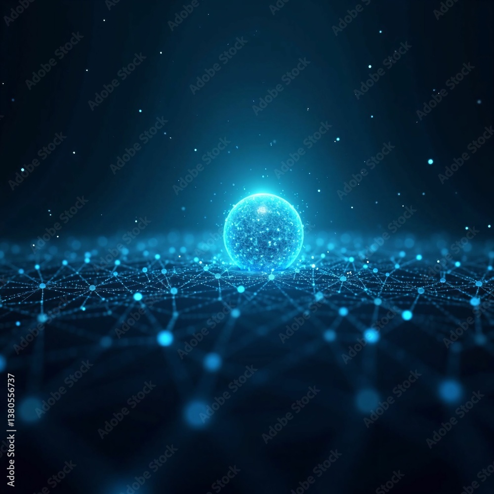 Naklejka premium Futuristic Digital Network Sphere Representing Global Data Exchange and Connectivity in a Virtual Space 仮想空間におけるグローバルなデータ交換と接続性を表す未来的なデジタルネットワーク球体