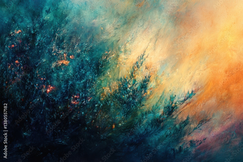 Obraz premium Abstract Teal and Gold Landscape Painting
