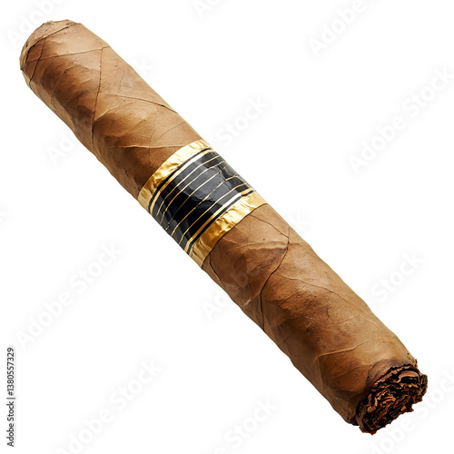 A cigar is shown in its wrapper, isolated on fully transparent png background