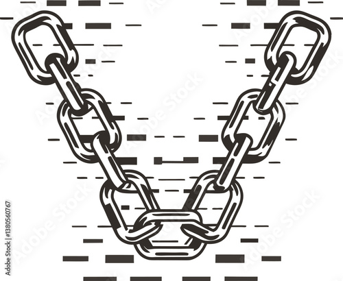 Blockchain concept with digital chain links in a geometric pattern.