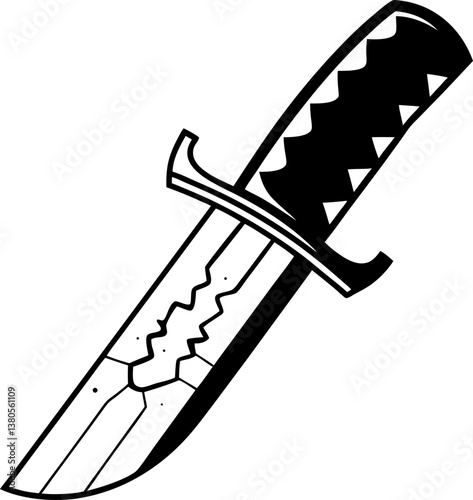 Traditional japanese knife with unique blade design and textured handle.