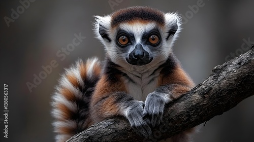 ring-tailed lemur sitting on a tree with a curious look.