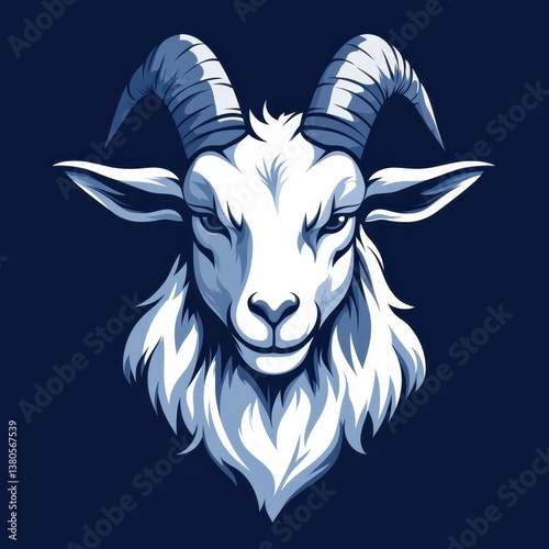 Stylized illustration of a fierce goat with prominent horns and expressive features against a dark backdrop photo