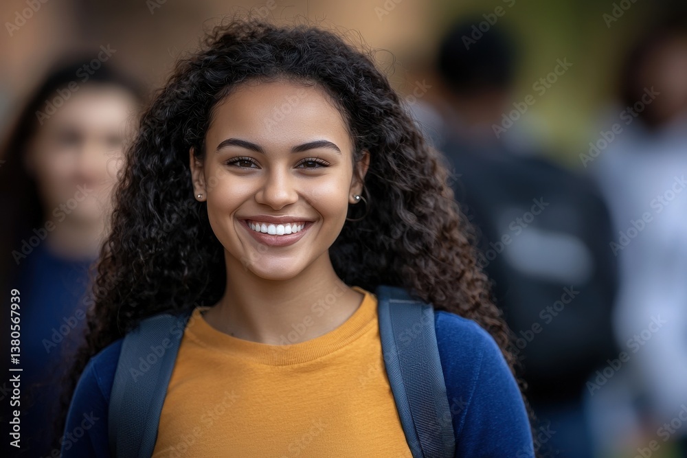 Fototapeta premium A Happy College Student Walking Across Campus, Excited For A New Semester.