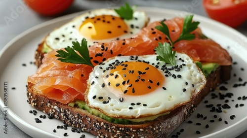 Two pieces of whole grain toast topped with slices of avocado